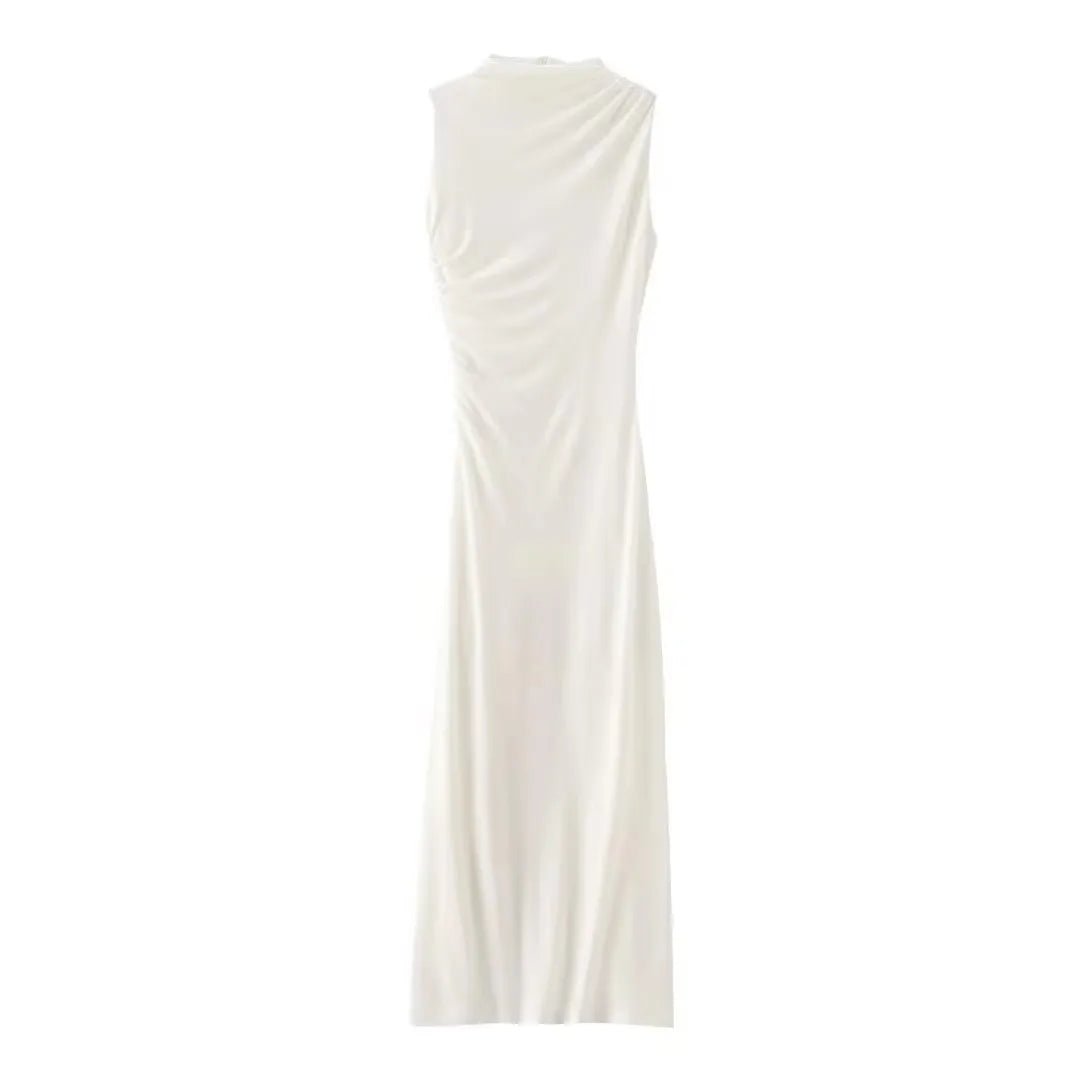 Women Half High Collar Sleeveless Ruffles Bodycon. Lady Robes Elegant Split Long Dress - WAREHOUSE SHOP