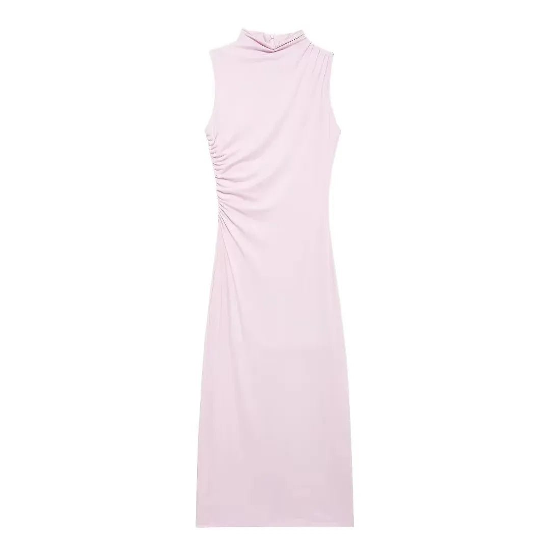 Women Half High Collar Sleeveless Ruffles Bodycon. Lady Robes Elegant Split Long Dress - WAREHOUSE SHOP