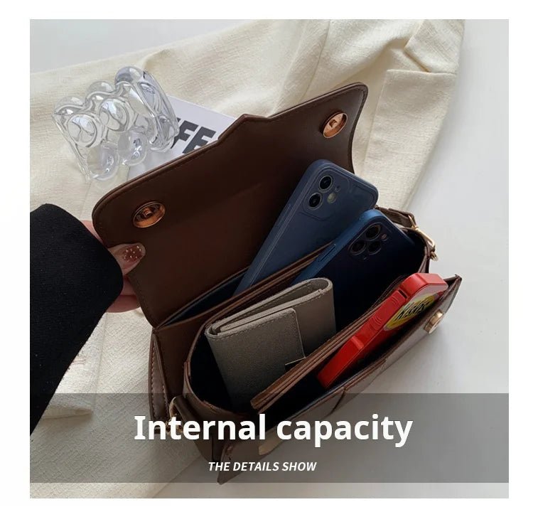 Women’s PU leather shoulder bag in black – versatile square satchel with vintage design, crossbody style, and chic underarm fit. - WAREHOUSE SHOP