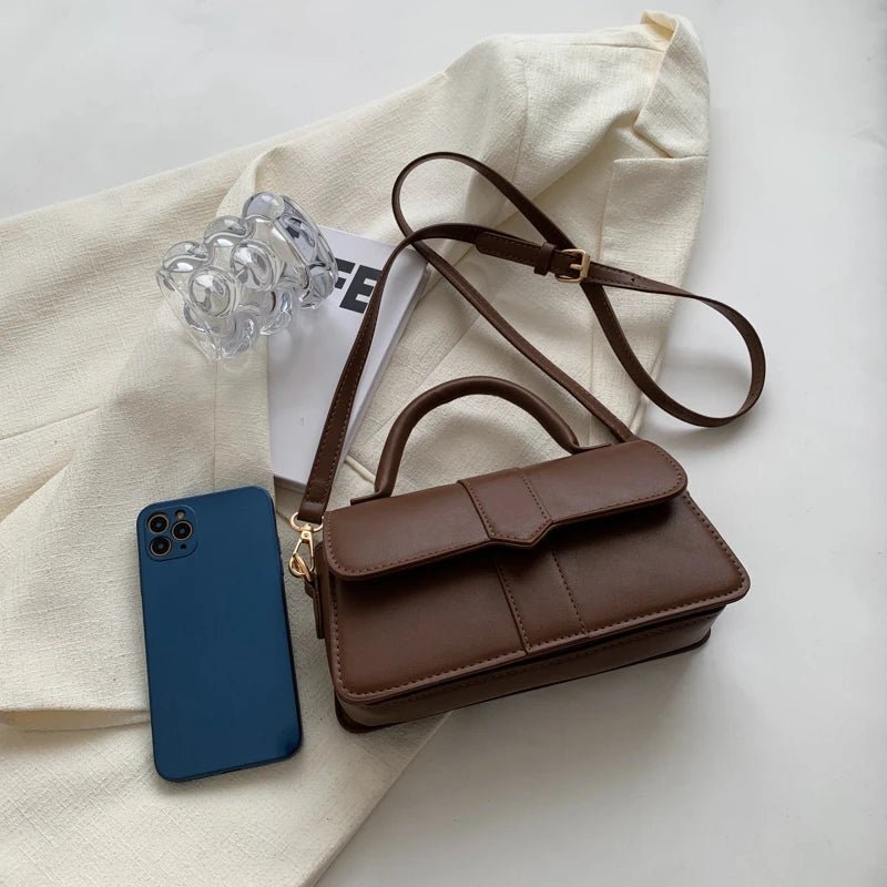 Women’s PU leather shoulder bag in black – versatile square satchel with vintage design, crossbody style, and chic underarm fit. - WAREHOUSE SHOP
