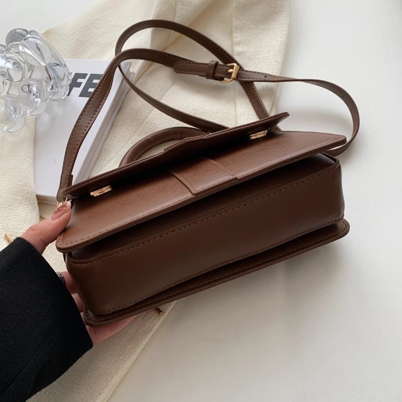 Women’s PU leather shoulder bag in black – versatile square satchel with vintage design, crossbody style, and chic underarm fit. - WAREHOUSE SHOP
