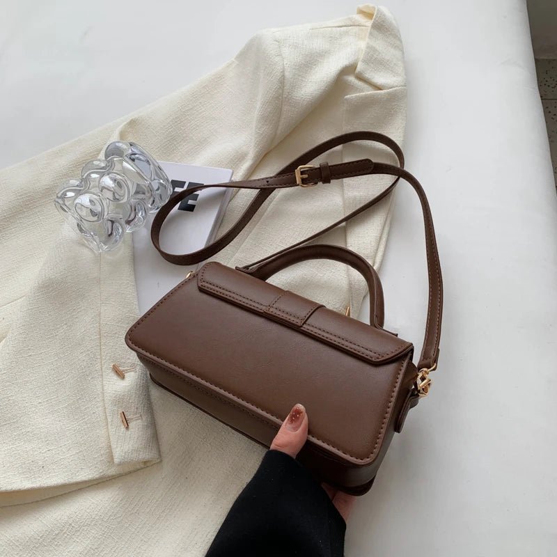 Women’s PU leather shoulder bag in black – versatile square satchel with vintage design, crossbody style, and chic underarm fit. - WAREHOUSE SHOP