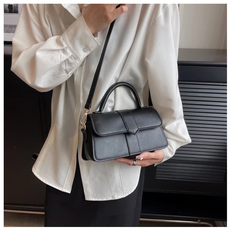 Women’s PU leather shoulder bag in black – versatile square satchel with vintage design, crossbody style, and chic underarm fit. - WAREHOUSE SHOP
