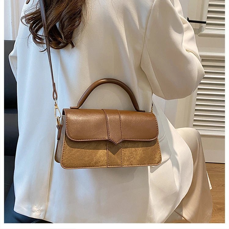 Women’s PU leather shoulder bag in black – versatile square satchel with vintage design, crossbody style, and chic underarm fit. - WAREHOUSE SHOP