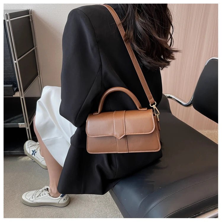 Women’s PU leather shoulder bag in black – versatile square satchel with vintage design, crossbody style, and chic underarm fit. - WAREHOUSE SHOP