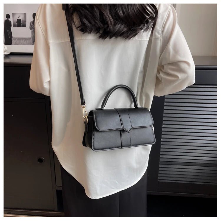 Women’s PU leather shoulder bag in black – versatile square satchel with vintage design, crossbody style, and chic underarm fit. - WAREHOUSE SHOP