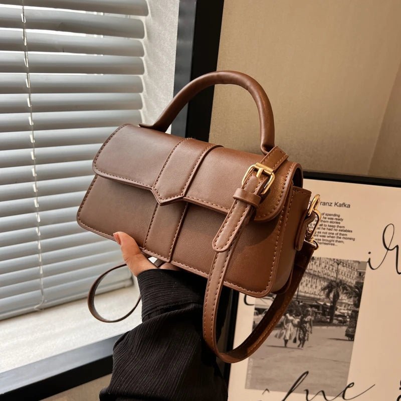 Women’s PU leather shoulder bag in black – versatile square satchel with vintage design, crossbody style, and chic underarm fit. - WAREHOUSE SHOP