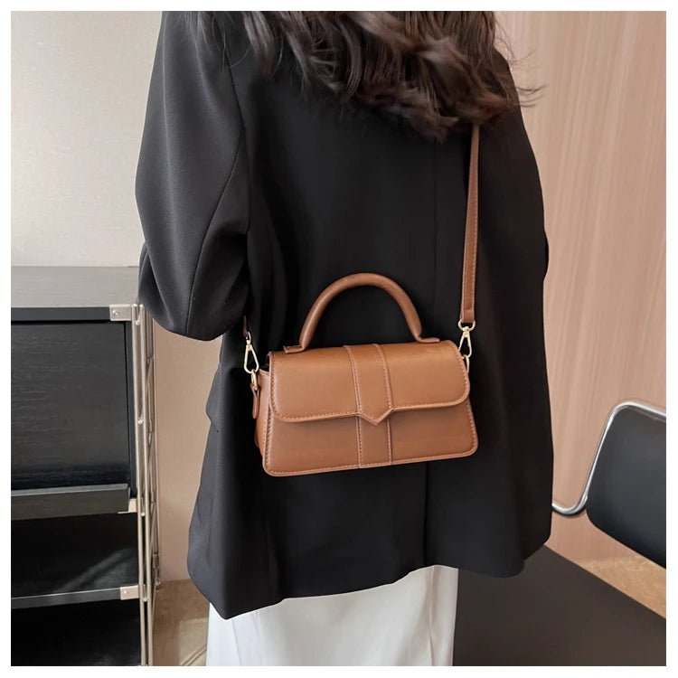 Women’s PU leather shoulder bag in black – versatile square satchel with vintage design, crossbody style, and chic underarm fit. - WAREHOUSE SHOP