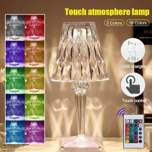 RGB LED Crystal Table Lamp Diamond Rose Bar Night Light Touch Atmosphere Bedside