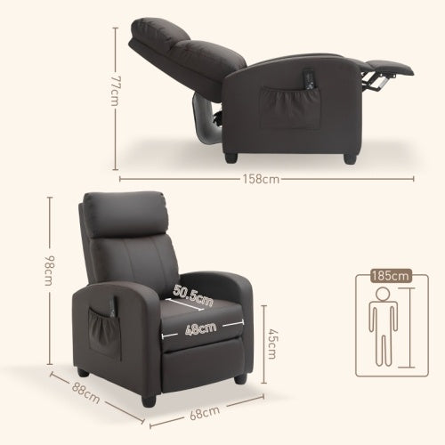 Brown Leather Massage Recliner Chair - with Leg Rest