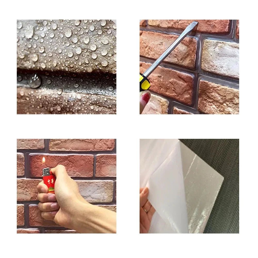 10pcs peel & stick 3D brick wall panels. Waterproof, self - adhesive tiles for bathroom, kitchen, fireplace, and home décor. - WAREHOUSE SHOP
