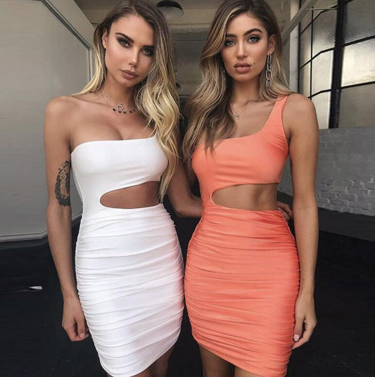 One-shoulder Short Dress, Fashion Hollow Mini Dresses For Women