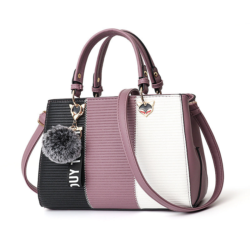 Luxury Women Hairball Ornaments Totes Patchwork Handbag.