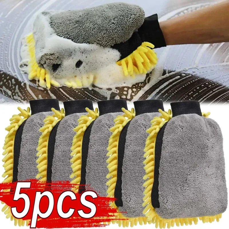 1/5pcs Car Washing Gloves Waterproof Microfiber Chenille Gloves Car Cleaning Mitt Detailing Brush Auto Care Double - faced Glove - WAREHOUSE SHOP