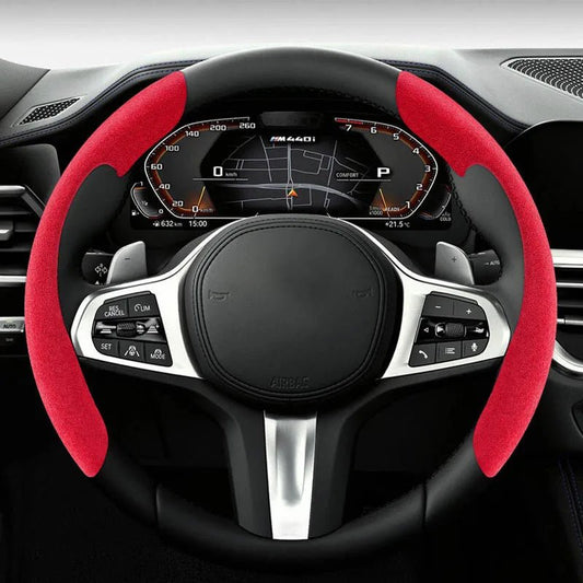 1pair Universal Suede Leather Car Steering Wheel Cover. Non - slip Card Cover Suitable for 14.5 - 16 Inches of Automotive Supplies. - WAREHOUSE SHOP