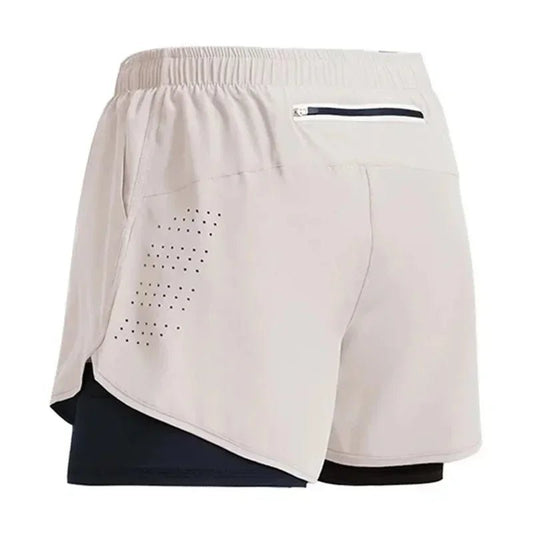 2 In 1 Fitness Men's Shorts. Training, Gym, Sports Short Pants Built - in Pocket Double - deck - WAREHOUSE SHOP