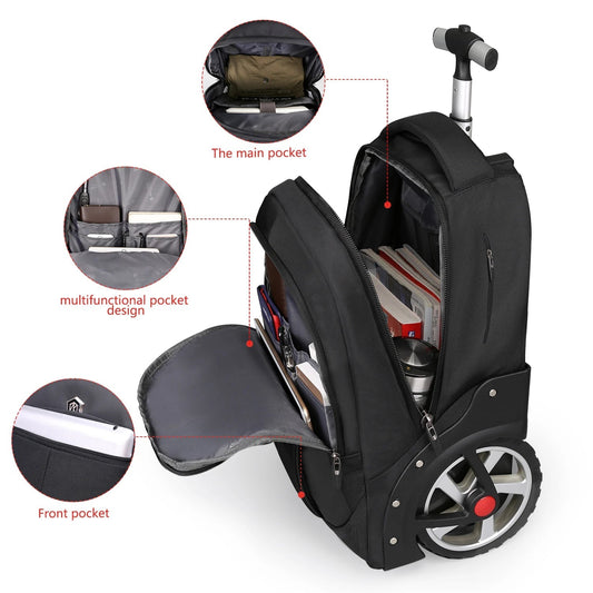 20 - Inch Rolling Luggage Backpack with Wheels – Large Capacity Travel Suitcase for Carry - On & Business Trips - WAREHOUSE SHOP