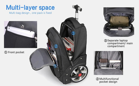 20 - Inch Rolling Luggage Backpack with Wheels – Large Capacity Travel Suitcase for Carry - On & Business Trips - WAREHOUSE SHOP