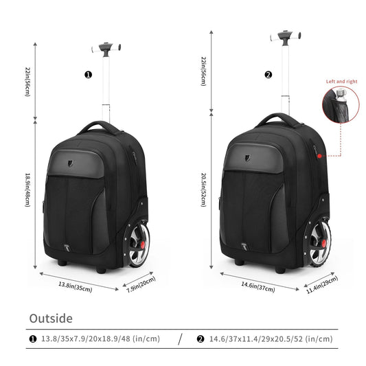 20 - Inch Rolling Luggage Backpack with Wheels – Large Capacity Travel Suitcase for Carry - On & Business Trips - WAREHOUSE SHOP