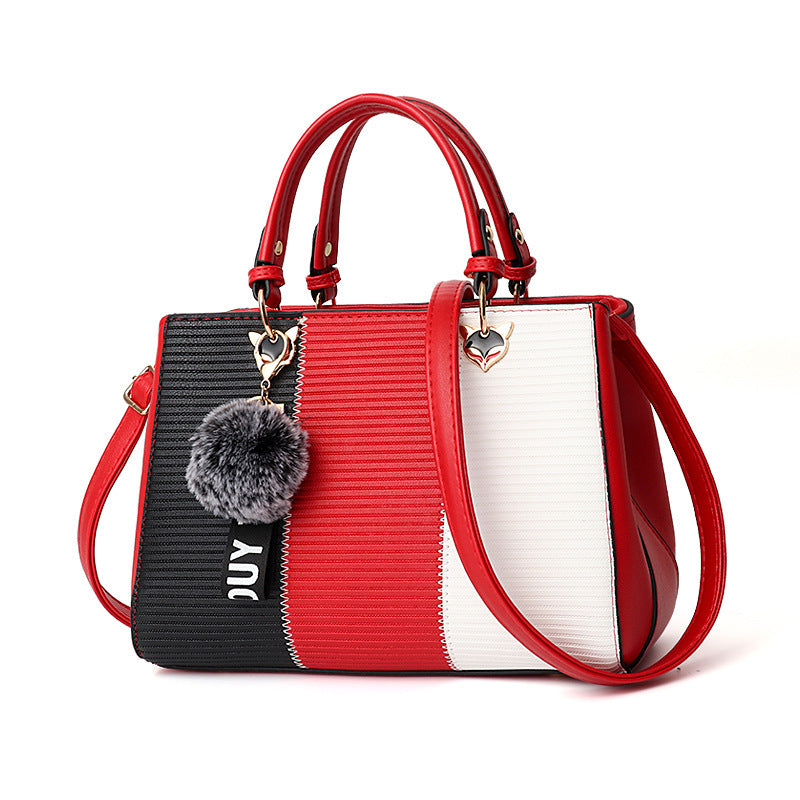 Luxury Women Hairball Ornaments Totes Patchwork Handbag.