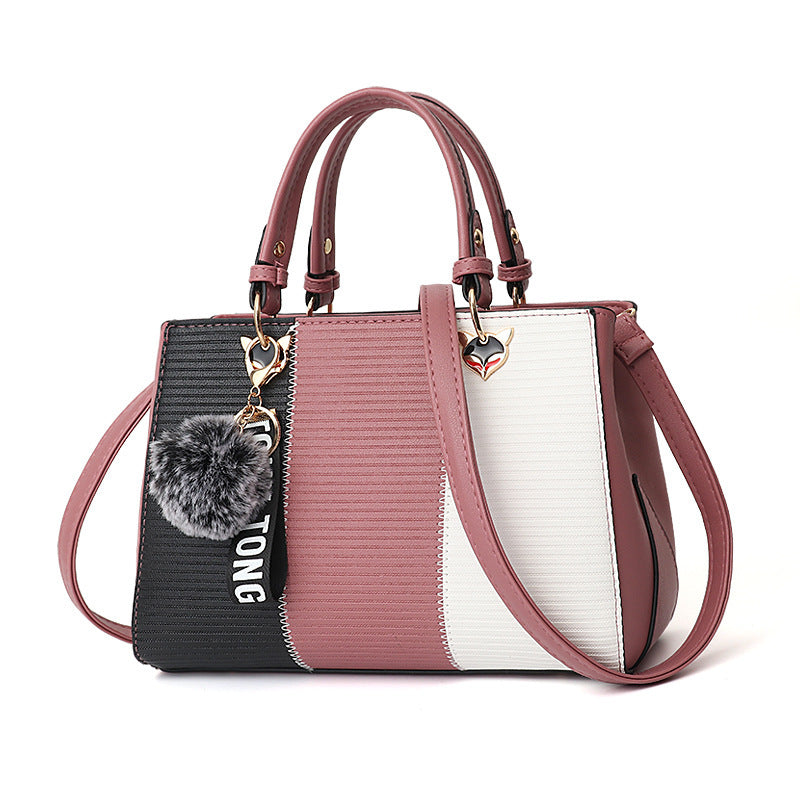Luxury Women Hairball Ornaments Totes Patchwork Handbag.