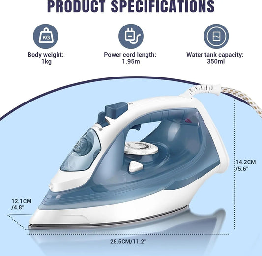 2400W Steam Iron – Lightweight, Non - Stick Coating Plate with Adjustable Thermostat for Perfectly Crisp Clothes - WAREHOUSE SHOP