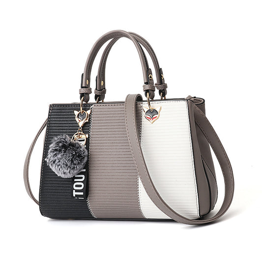 Luxury Women Hairball Ornaments Totes Patchwork Handbag.
