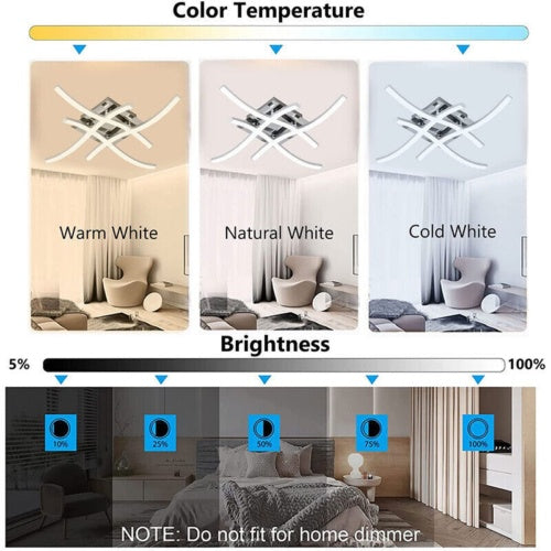 Ceiling Light 4 Wave Lights Modern Kitchen Living Room Bedroom Lamp LED Dimmable