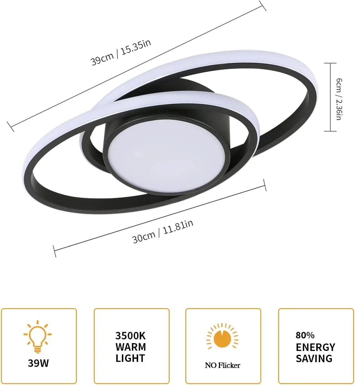 39W Ceiling Lamp,Double Round LED Ceiling Lamp,LED Ceiling Lamps Warm Light 3000K,Bedroom Ceiling Lamp,LED Ceiling Lamp Kitchen - WAREHOUSE SHOP