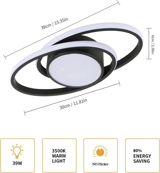 39W Ceiling Lamp,Double Round LED Ceiling Lamp,LED Ceiling Lamps Warm Light 3000K,Bedroom Ceiling Lamp,LED Ceiling Lamp Kitchen - WAREHOUSE SHOP