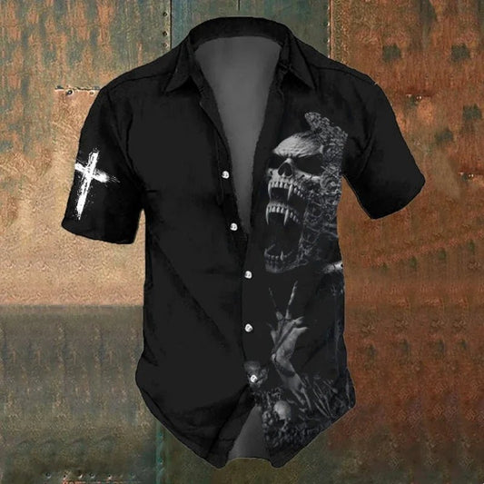 3d Skull Men’s Short Sleeve Shirt Stylish Skull Shirts, Retro, Casual, Loose, Oversized T-Shirt 2025 - WAREHOUSE SHOP