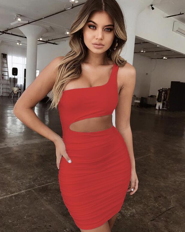One-shoulder Short Dress, Fashion Hollow Mini Dresses For Women