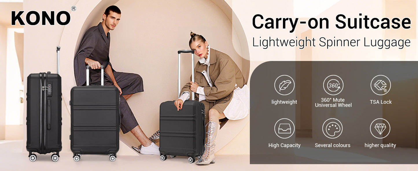 Kono Lightweight Cabin Suitcase - 20/24/28 Inch ABS Hard Shell, Fits EasyJet Under Seat, large-Compact Carry-On Trolley Case