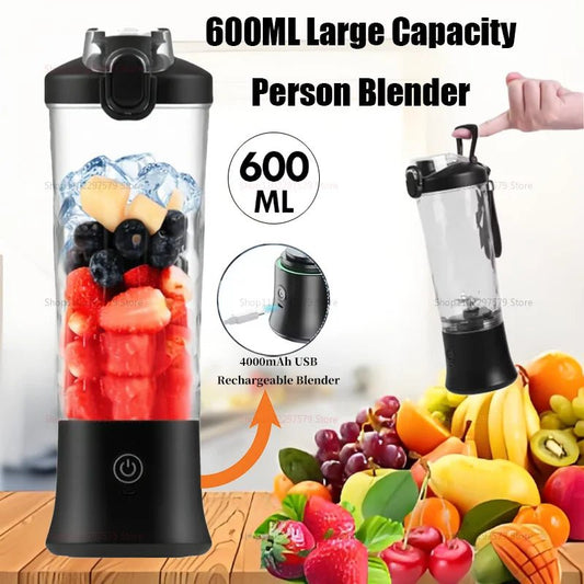600ml Portable Multi - Function Juicer Large - Capacity Fruit Mixer 2000mAh USB Rechargeable Electric Smoothie Juicer Mini Mixer - WAREHOUSE SHOP