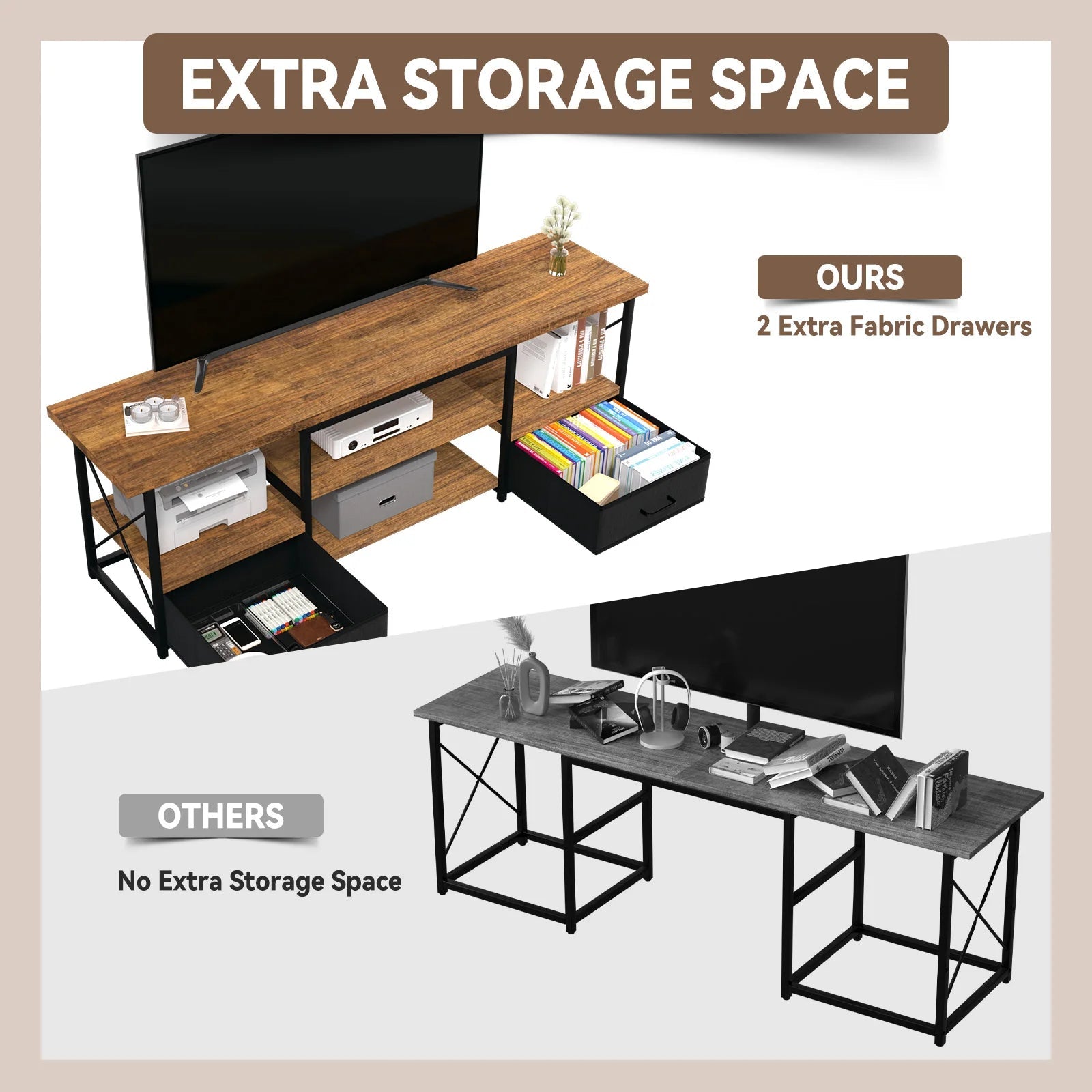 65“ TV Stand with Fabric Drawers - Black - WAREHOUSE SHOP