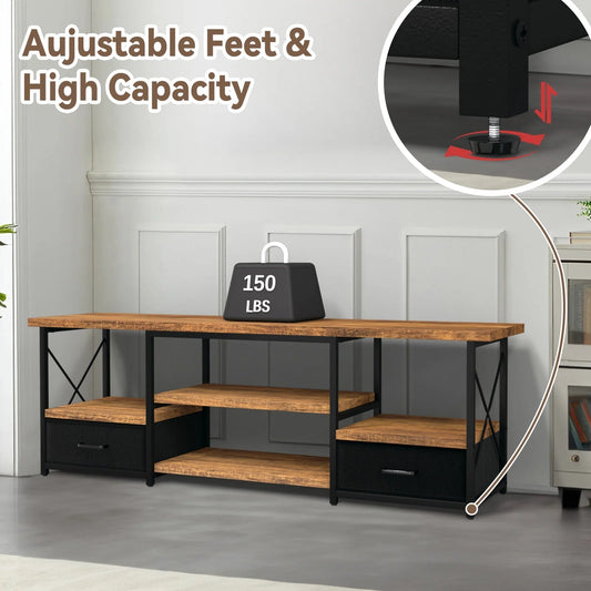 65“ TV Stand with Fabric Drawers - Black - WAREHOUSE SHOP
