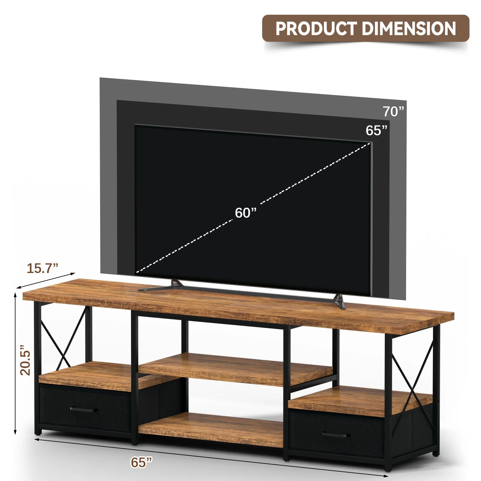 65“ TV Stand with Fabric Drawers - Black - WAREHOUSE SHOP