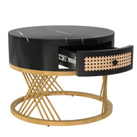 2-in-1 Marble Coffee Table with Rattan Storage