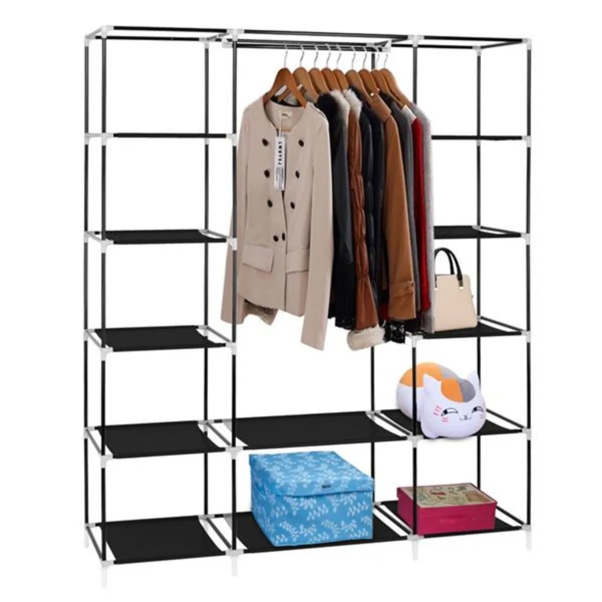 69" Portable Clothes Closet Wardrobe Storage Organizer with Non - Woven Fabric Quick and Easy to Assemble Extra Strong and Durable - WAREHOUSE SHOP