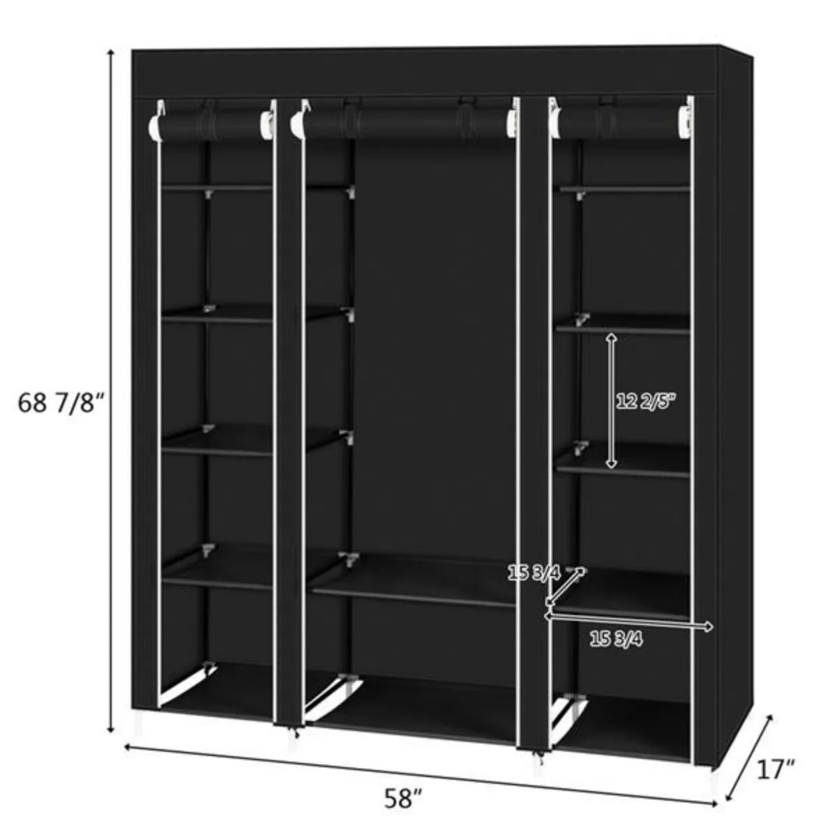 69" Portable Clothes Closet Wardrobe Storage Organizer with Non - Woven Fabric Quick and Easy to Assemble Extra Strong and Durable - WAREHOUSE SHOP