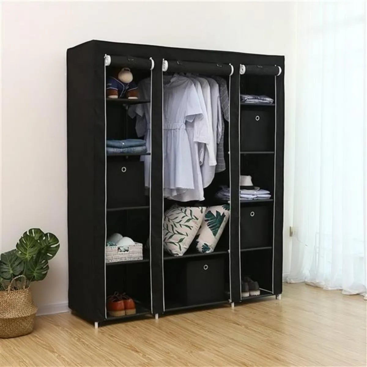 69" Portable Clothes Closet Wardrobe Storage Organizer with Non - Woven Fabric Quick and Easy to Assemble Extra Strong and Durable - WAREHOUSE SHOP