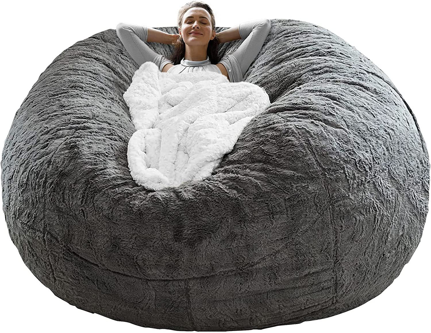 6ft dark grey bean bag chair cover in soft PV velvet. Cozy, stylish, and easy to clean—perfect for refreshing your sofa or lazy bed. - WAREHOUSE SHOP