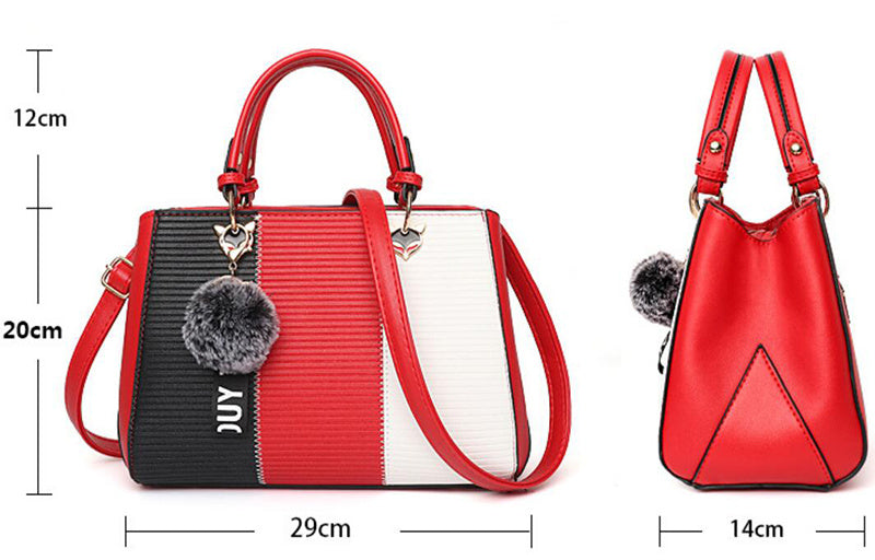 Luxury Women Hairball Ornaments Totes Patchwork Handbag.