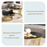 2-in-1 Marble Coffee Table with Rattan Storage