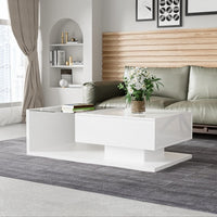 Modern White LED Coffee Table with Glass Top