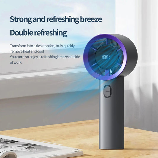 Mini Handheld Fan Portable 5 Speed USB Rechargeable Fan with LED Display Screen Desktop Eectric Fan Students Outdoor Cooling Fan