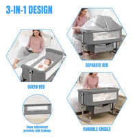 3-in-1 Baby Crib & Playpen — Bedside Cot with Mosquito Net 0-3Y