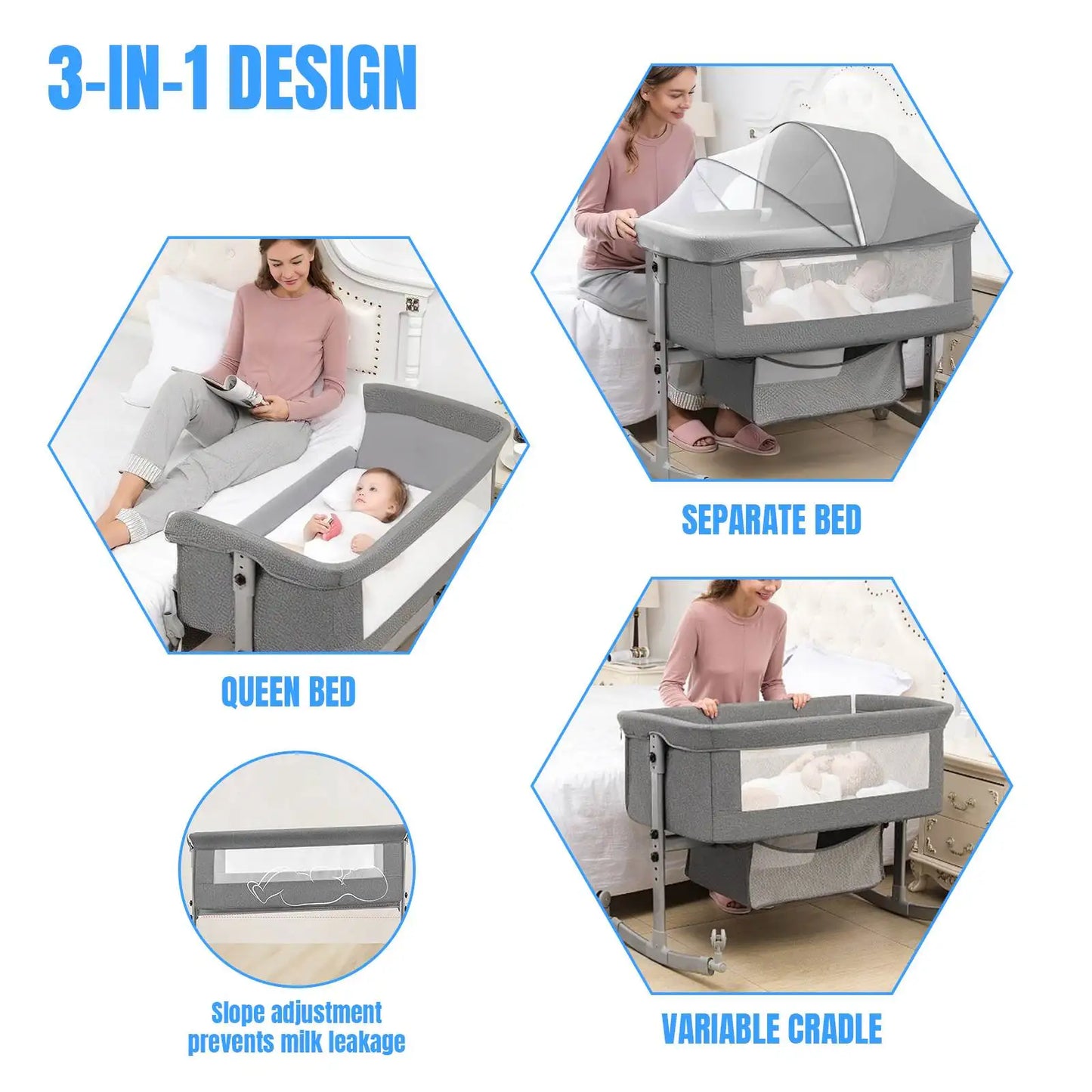 3-in-1 Baby Crib & Playpen — Bedside Cot with Mosquito Net 0-3Y