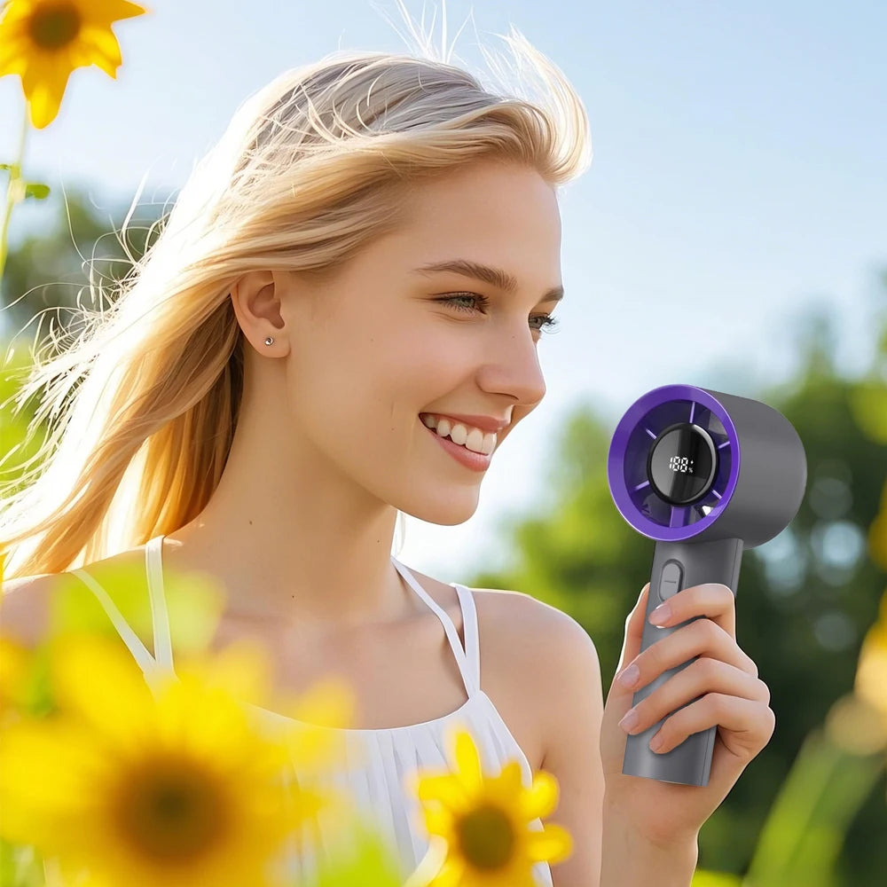 Mini Handheld Fan Portable 5 Speed USB Rechargeable Fan with LED Display Screen Desktop Eectric Fan Students Outdoor Cooling Fan