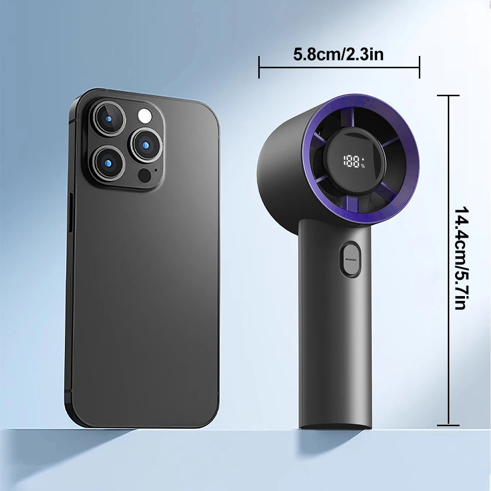 Mini Handheld Fan Portable 5 Speed USB Rechargeable Fan with LED Display Screen Desktop Eectric Fan Students Outdoor Cooling Fan